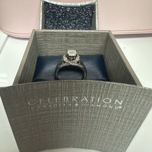 One lady’s18kt.white gold4-prong and bead set engagement ring